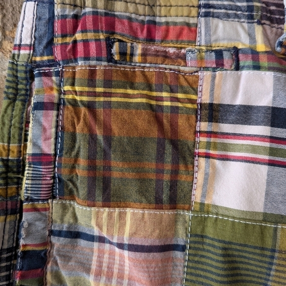 VTG Y2K AEO Madras Plaid Patchwork Shorts Flat Front Size 34 - Picture 3 of 10